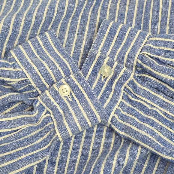 J.Jill Blue White Striped Linen Lyocell Button Front Shirt Maxi Dress Size L - Picture 5 of 9